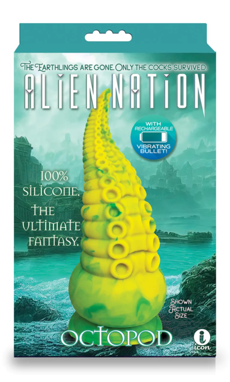 alien nation octopod silicone rechargeable vibrating creature dildo yellow and green