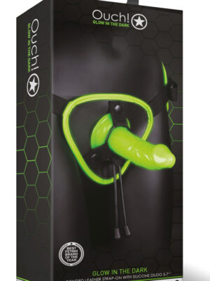 bonded leather strap on with silicone dildo 5.7 inch glow in the dark