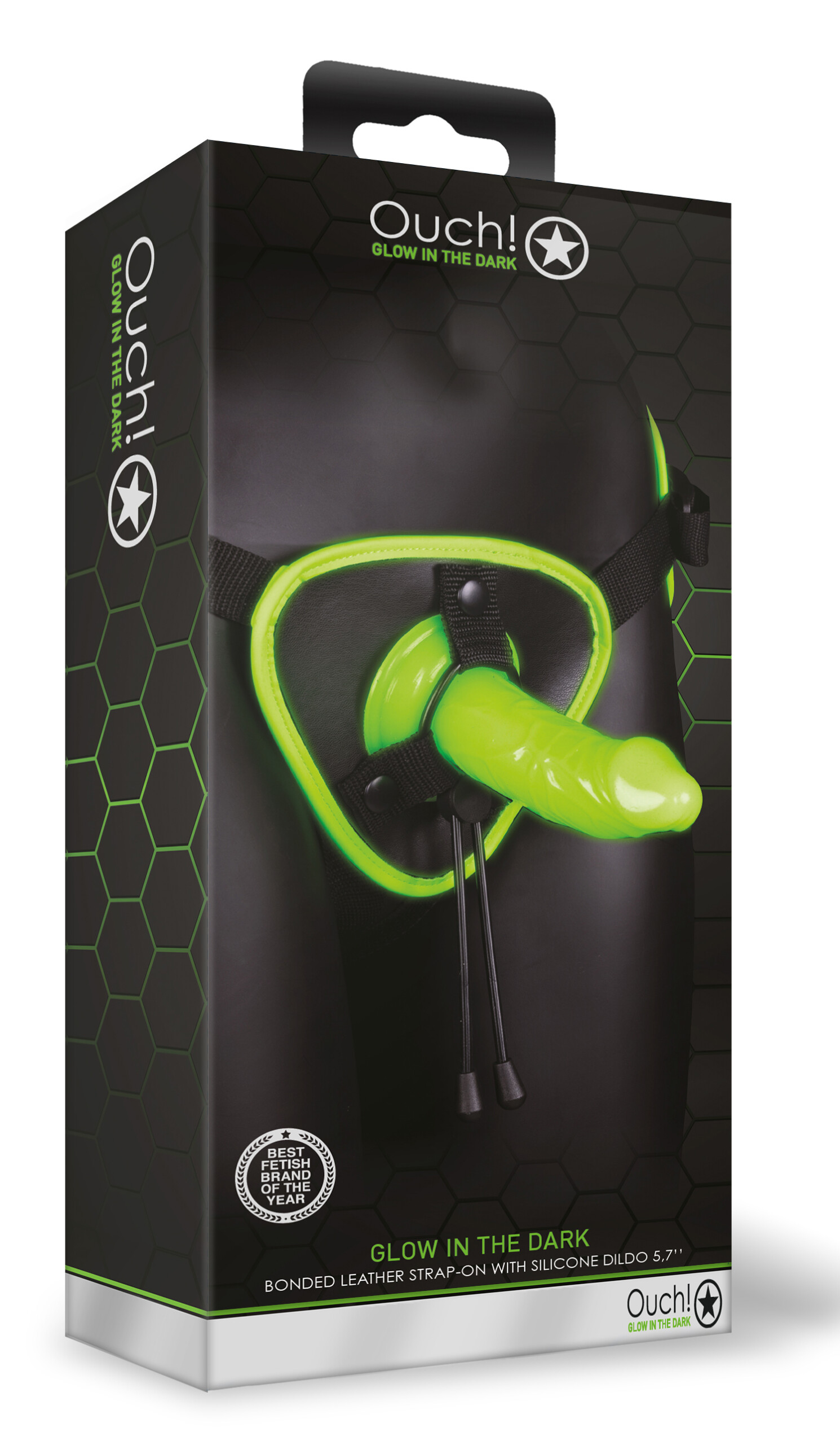 bonded leather strap on with silicone dildo 5.7 inch glow in the dark