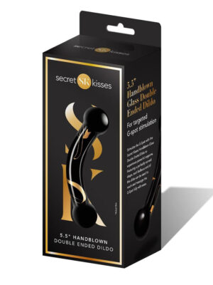 secret kisses 5.5 inch handblown glass double ended dildo black
