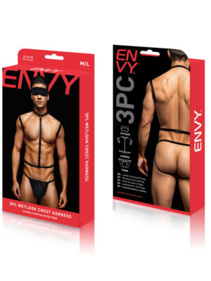 envy 3 pc wet look chest harness medium/large black envy 3 pc wet look chest harness medium/large black