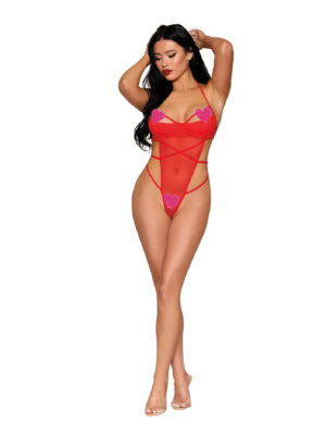 teddy dmnd with pink hearts one size red