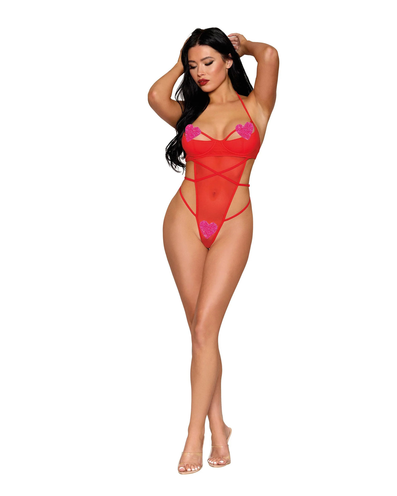 teddy dmnd with pink hearts one size red