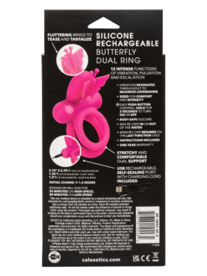 silicone rechargeable dual butterfly ring pink