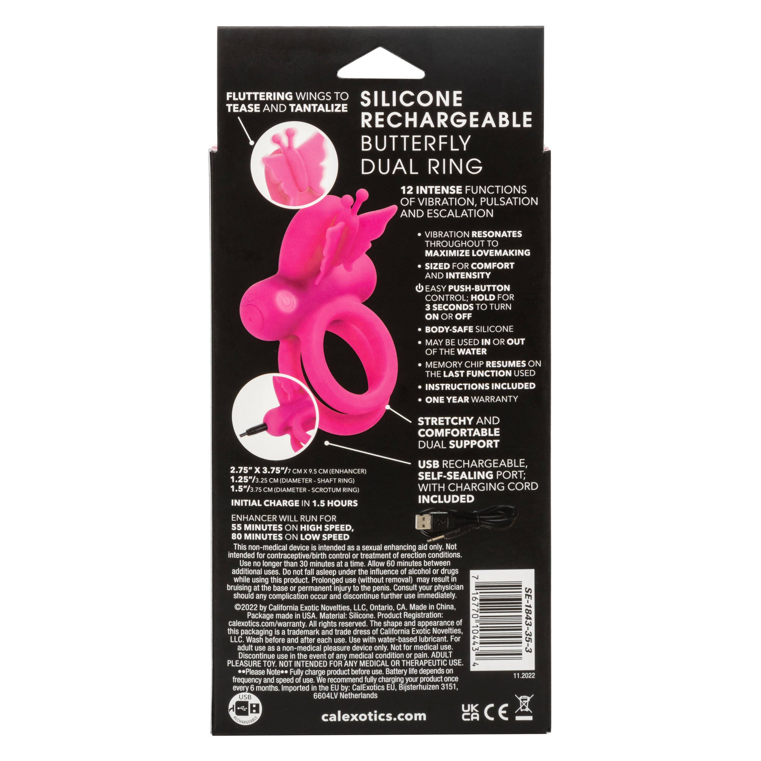 silicone rechargeable dual butterfly ring pink