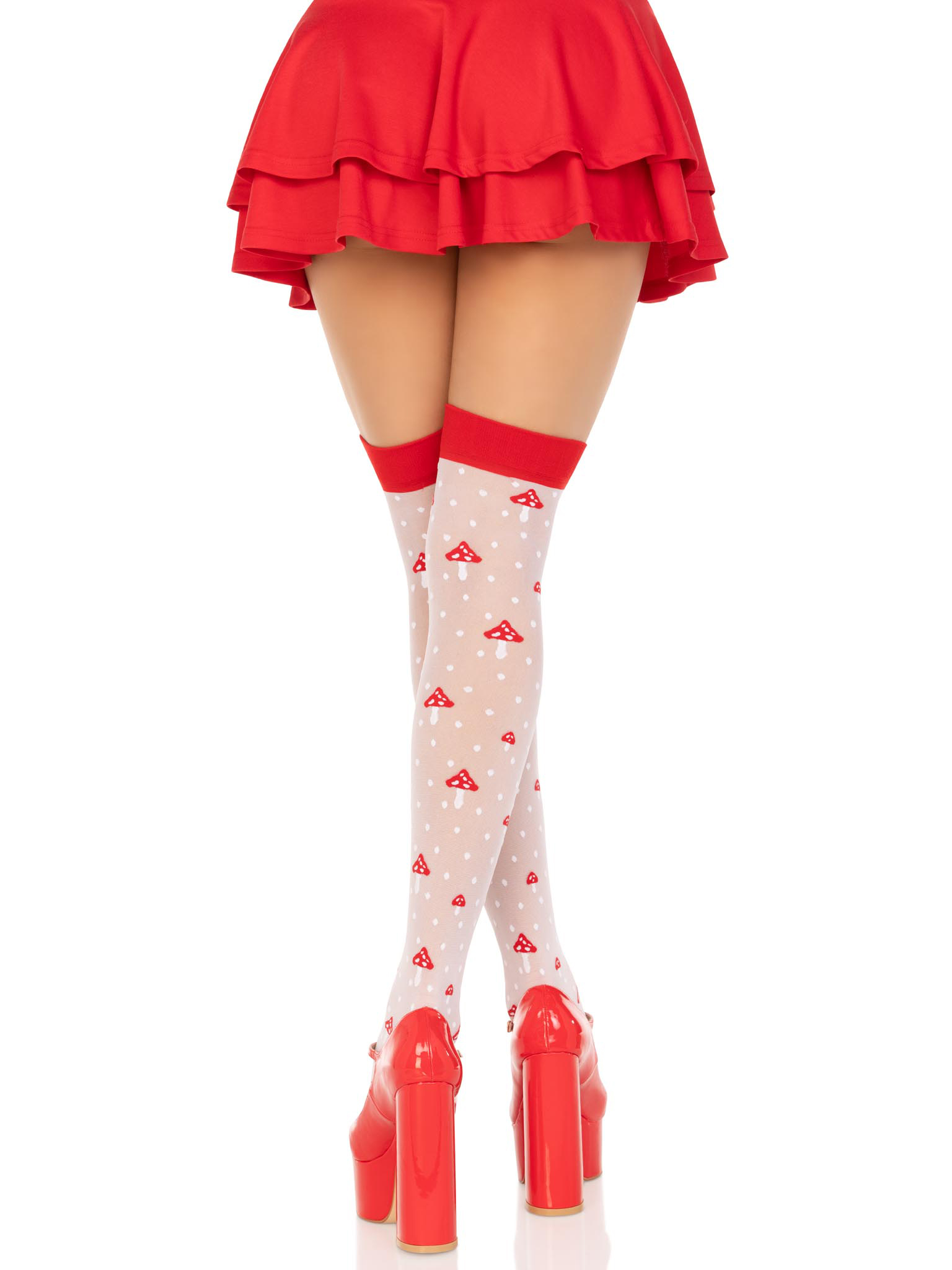 polka dot mushroom thigh high one size white/red