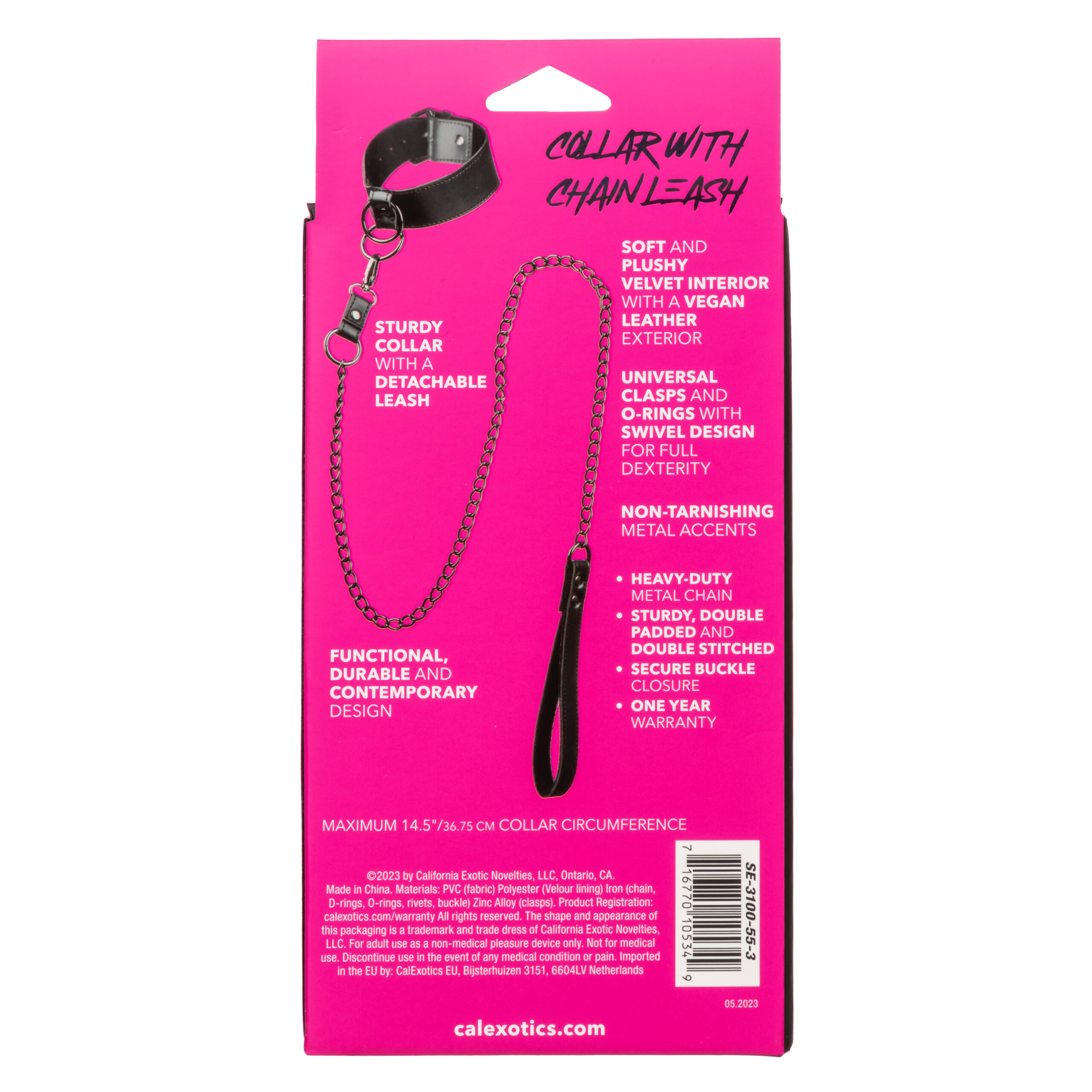 euphoria collection collar with chain leash black