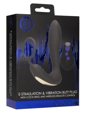 e stimulation and vibration butt plug with cock ring and wireless remote control black