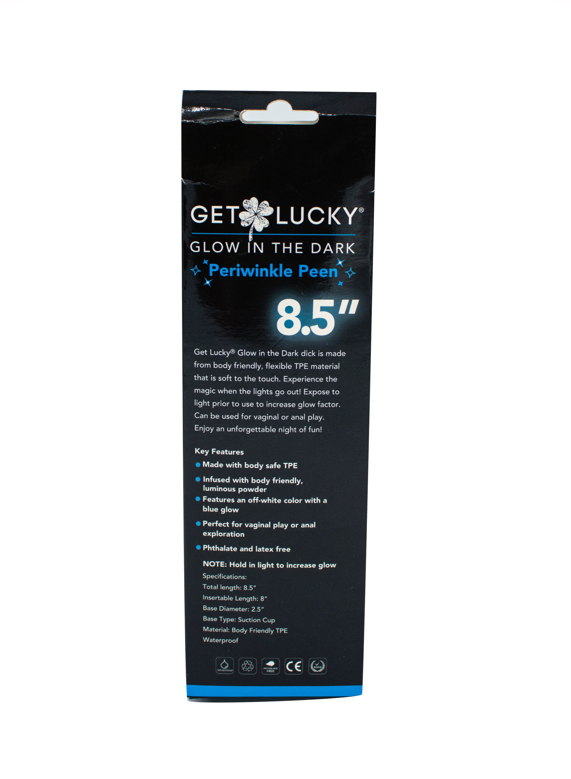 glow in the dark periwinkle peen dildo 8.5"