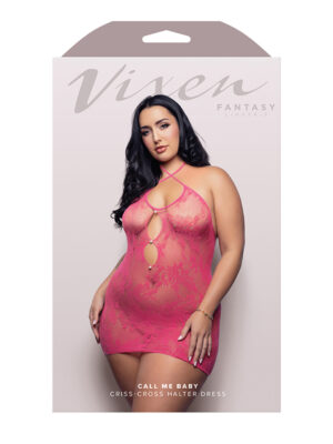 call me baby criss cross halter dress queen hot pink