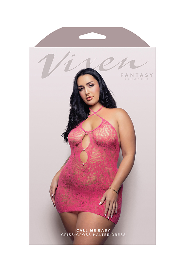call me baby criss cross halter dress queen hot pink