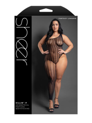 killin it asymmetrical footless bodystocking queen black
