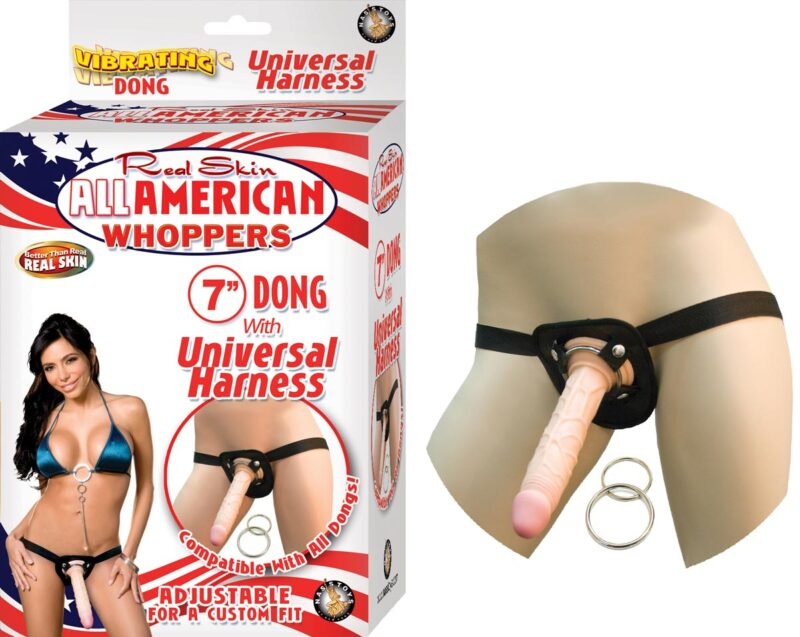 all american whoppers 7 inch dong with universal harness flesh all american whoppers 7 inch dong with universal harness flesh