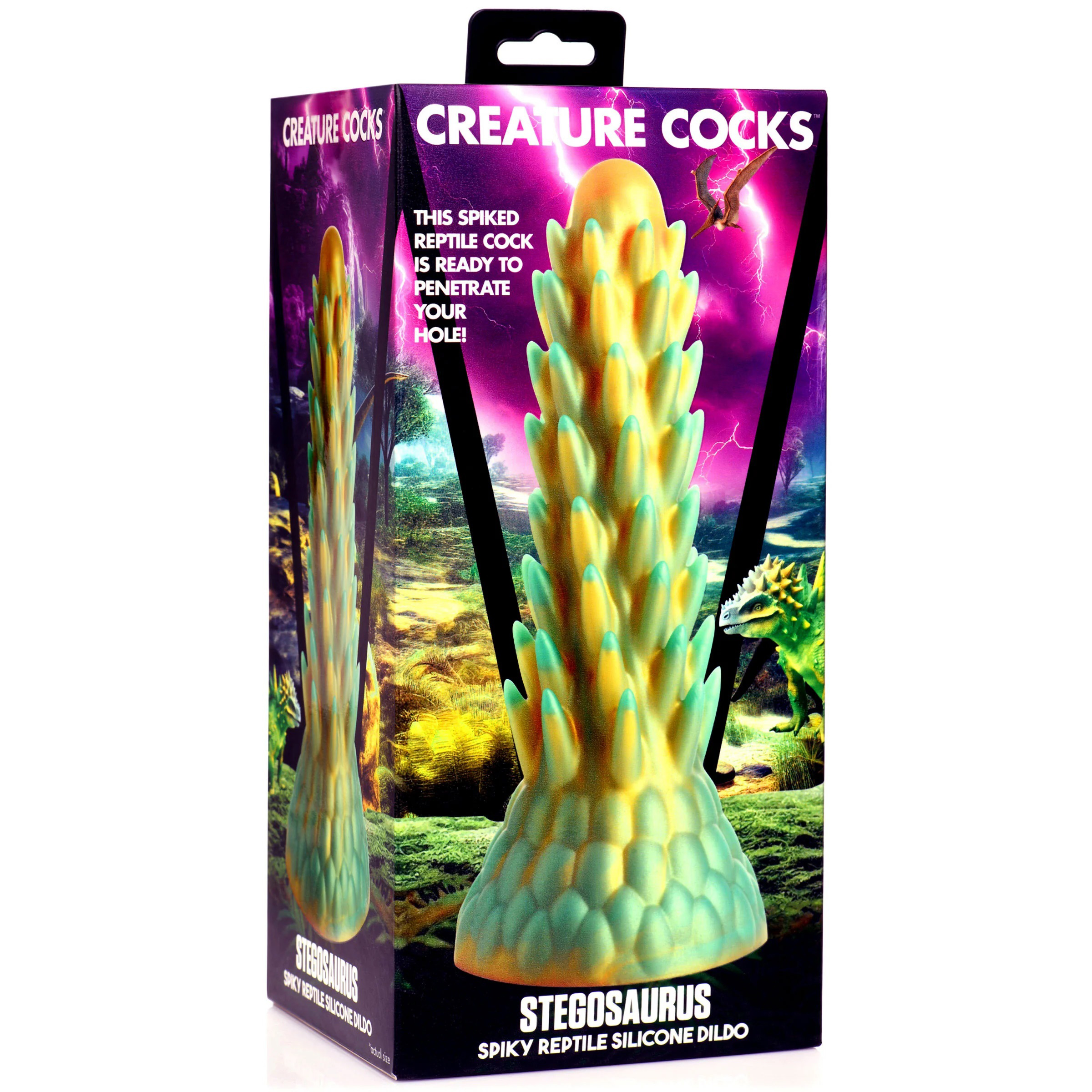 stegosaurus spiky reptile silicone dildo green
