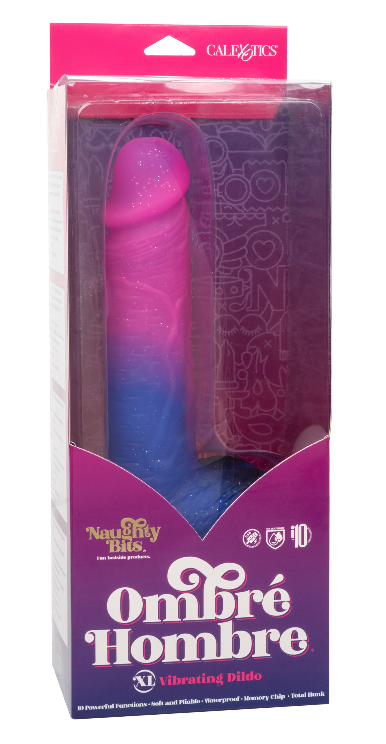naughty bits ombre hombre xl vibrating dildo pink/purple