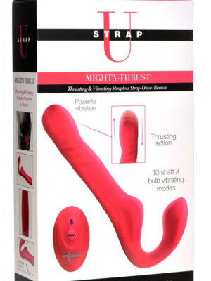 mighty thrust thrusting and vibrating strapless strap on with remote pink