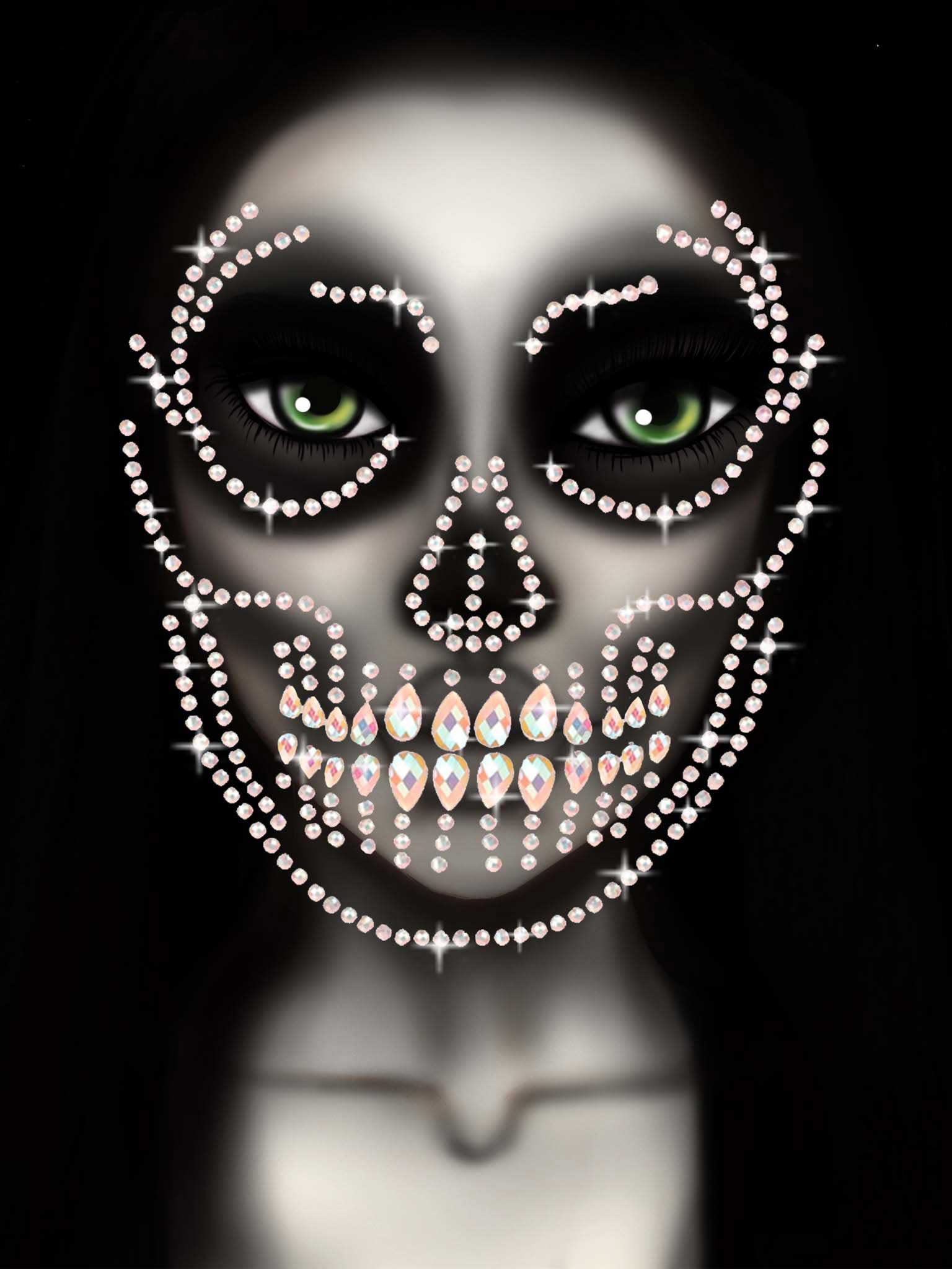 glow in the dark skull face jewels sticker