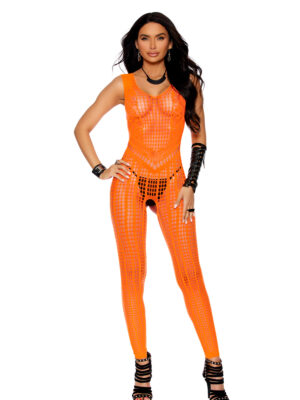 crochet footless bodystocking with open crotch one size orange