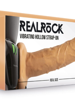 vibrating hollow strap on no balls 8 inch tan