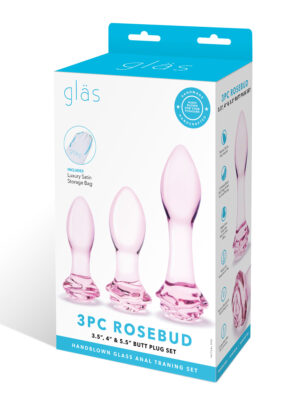 3 pc rosebud butt plug set pink