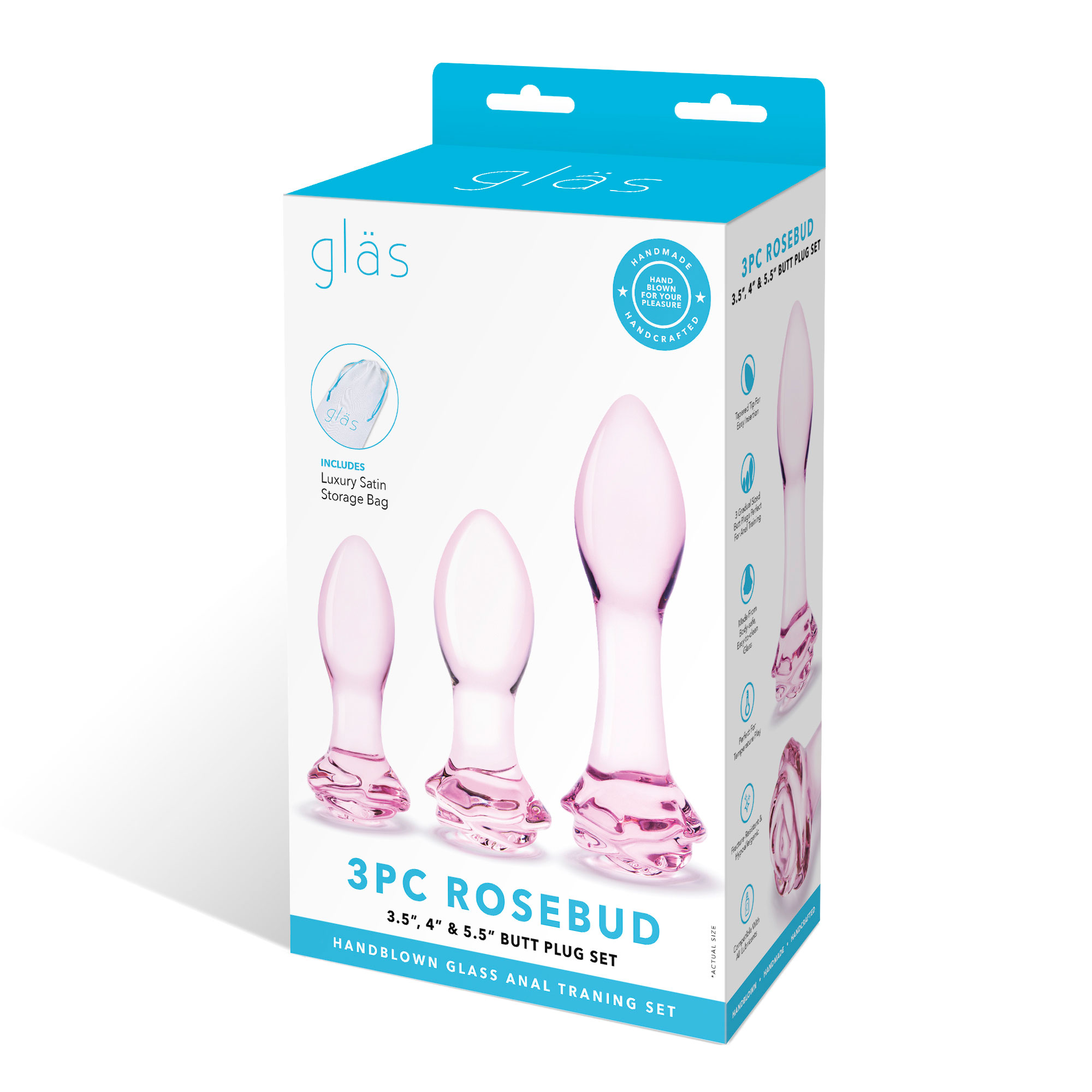 3 pc rosebud butt plug set pink