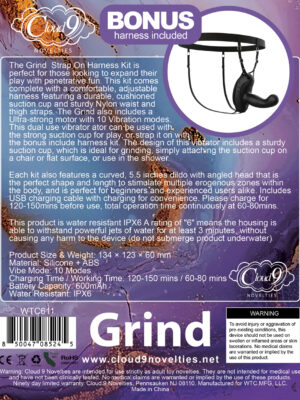 cloud 9 grind insertable vibe suction cup and harness black