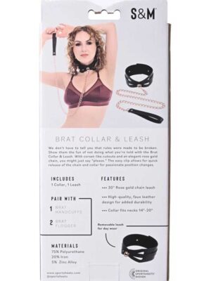 brat collar and leash black / rose gold
