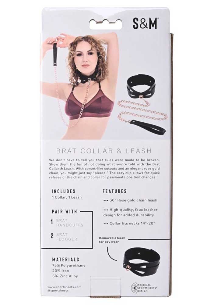 brat collar and leash black / rose gold