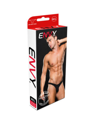 low rise microfiber zip thong medium/large black