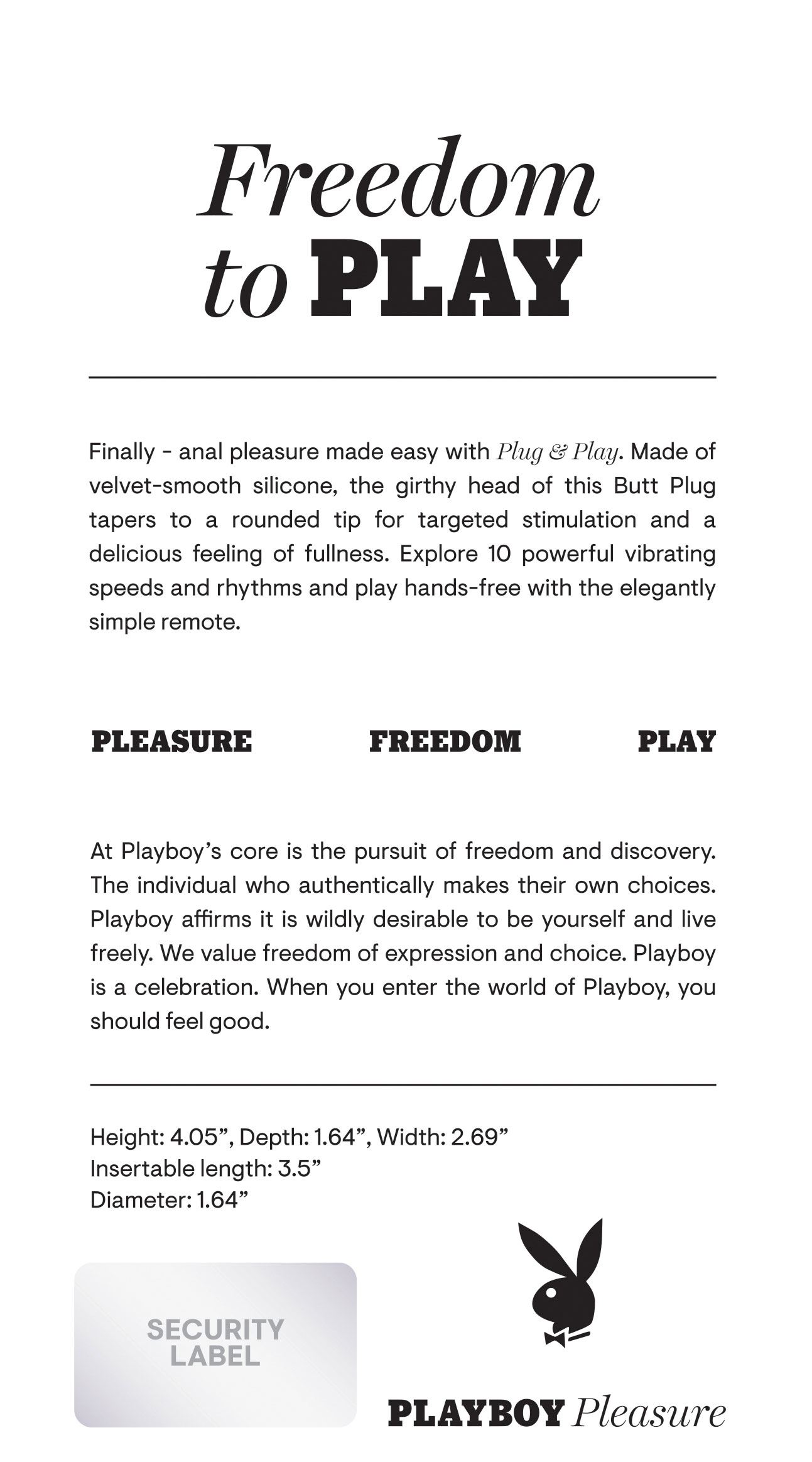 playboy pleasure plug and play butt plug black playboy pleasure plug and play butt plug black