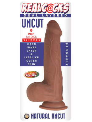 real cock dual layered sliders uncut 9 inch brown
