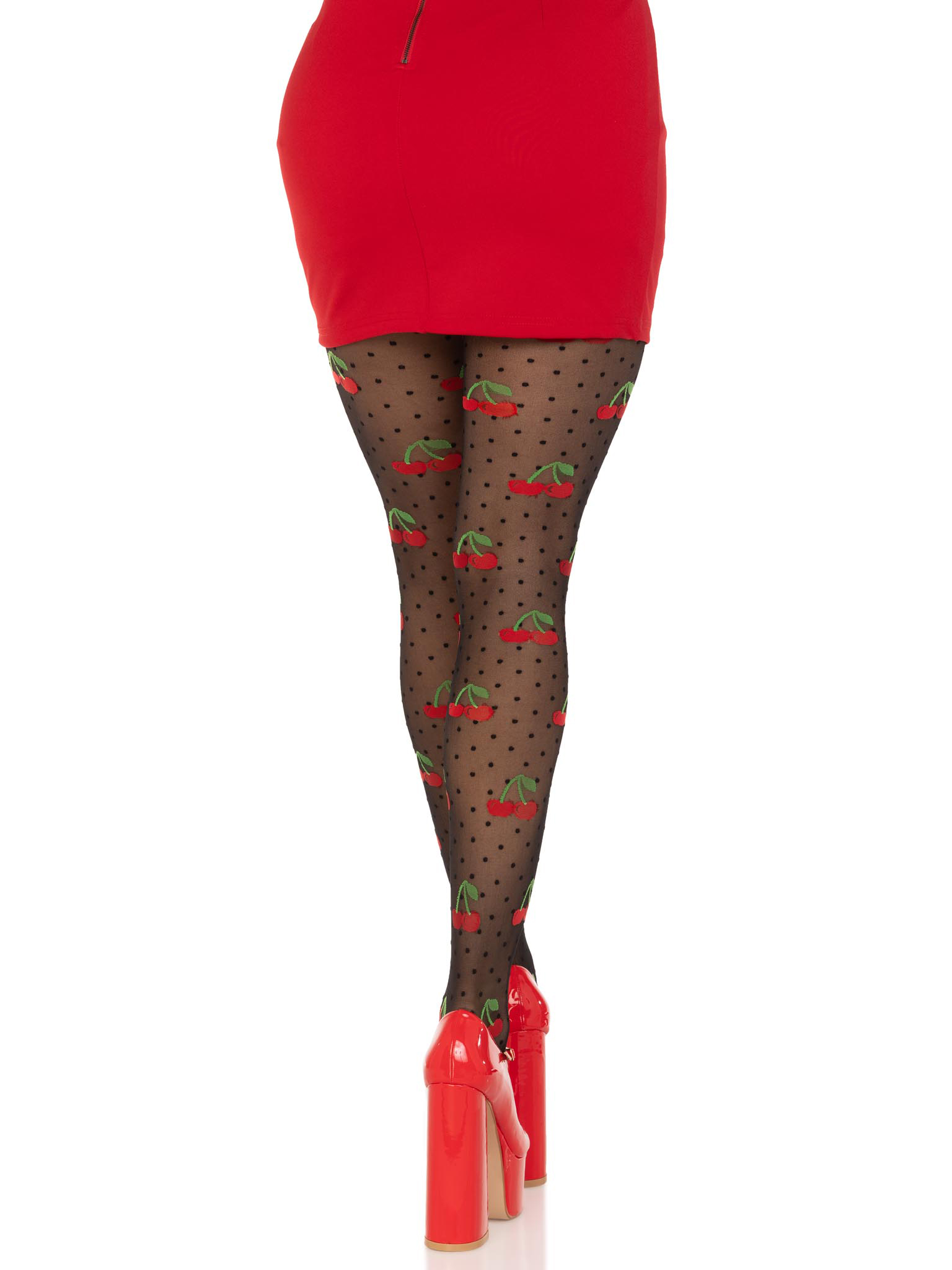 polka dot cherry tights one size black