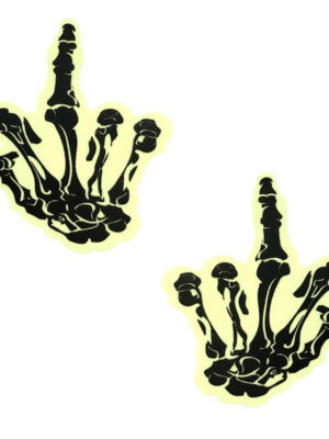 fuck you glow in the dark skeleton hand nipple cover pasties