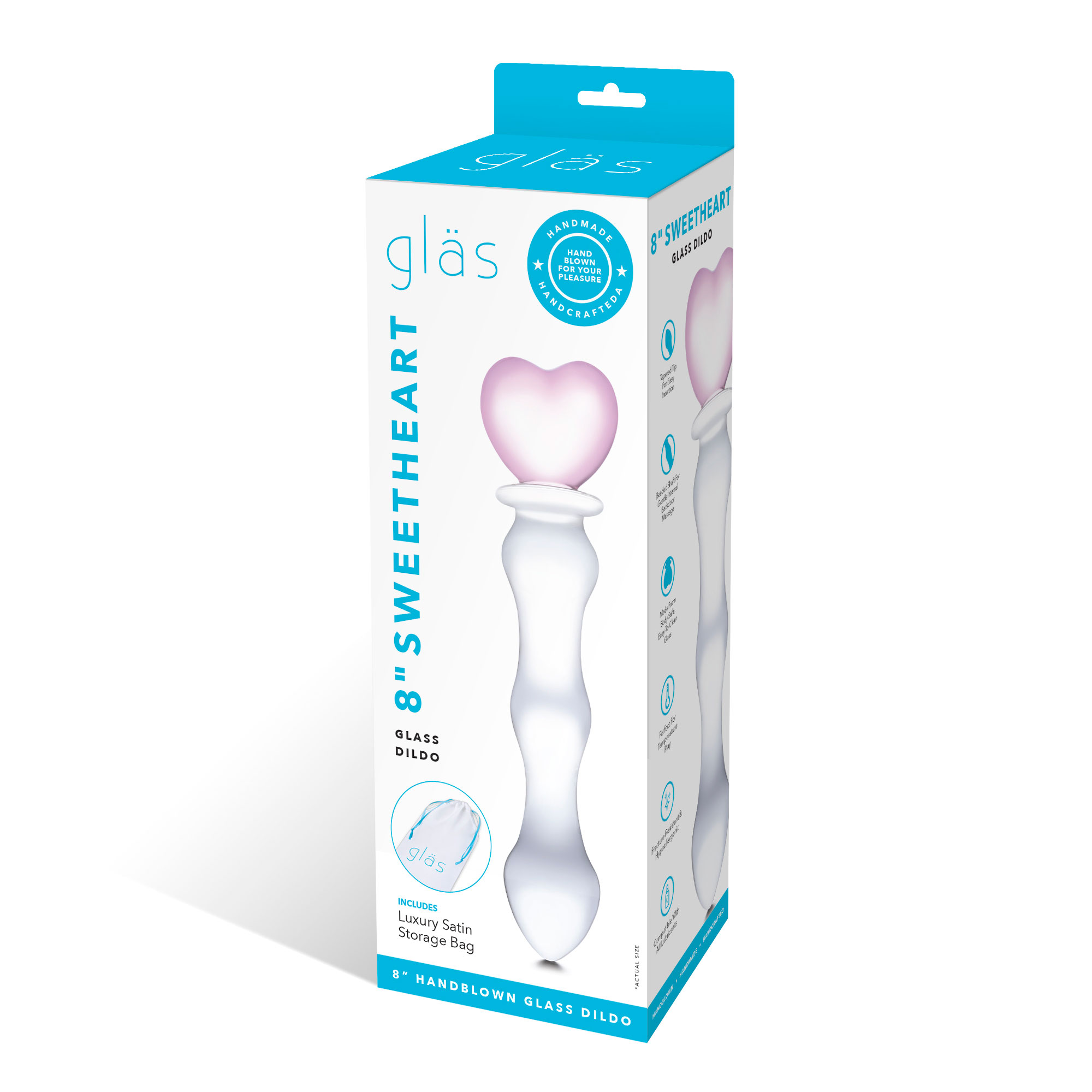 8 inch sweetheart glass dildo pink/clear