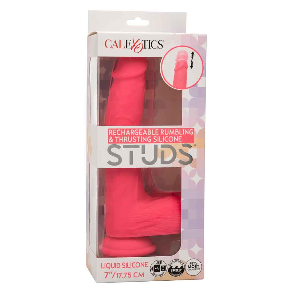 rechargeable rumbling and thrusting silicone studs pink