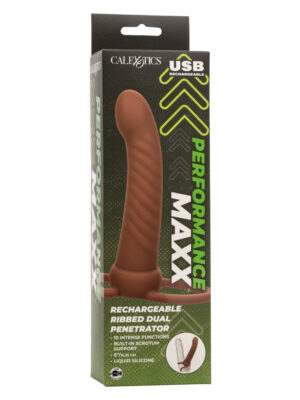 performance maxx rechargeable ribbed dual penetrator brown