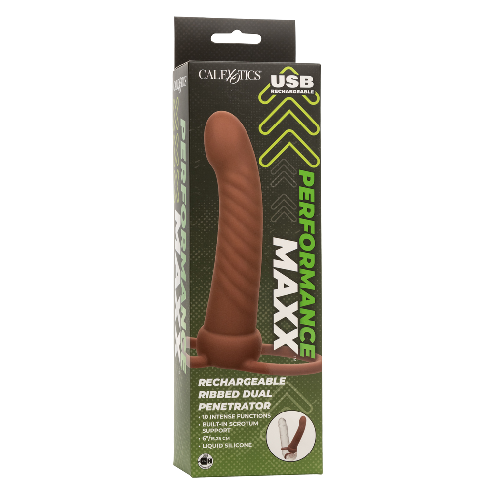performance maxx rechargeable ribbed dual penetrator brown performance maxx rechargeable ribbed dual penetrator brown
