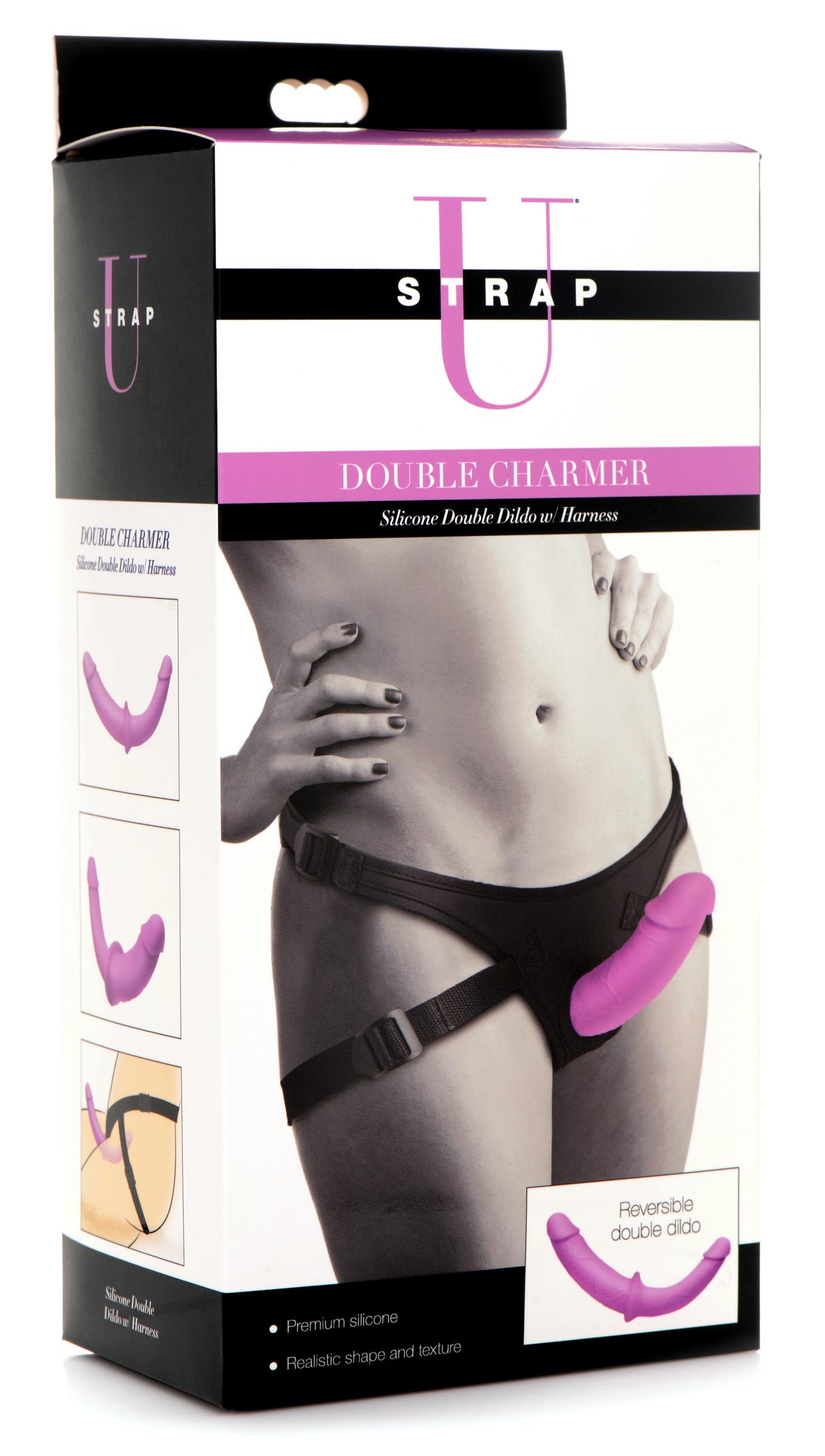 double charmer silicone double dildo with harness purple double charmer silicone double dildo with harness purple