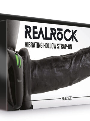 vibrating hollow strap on no balls 8 inch black