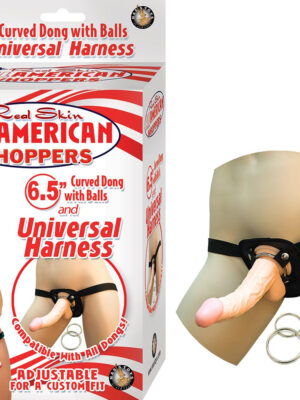 all american whoppers 6.5 inch dong with universal harness flesh