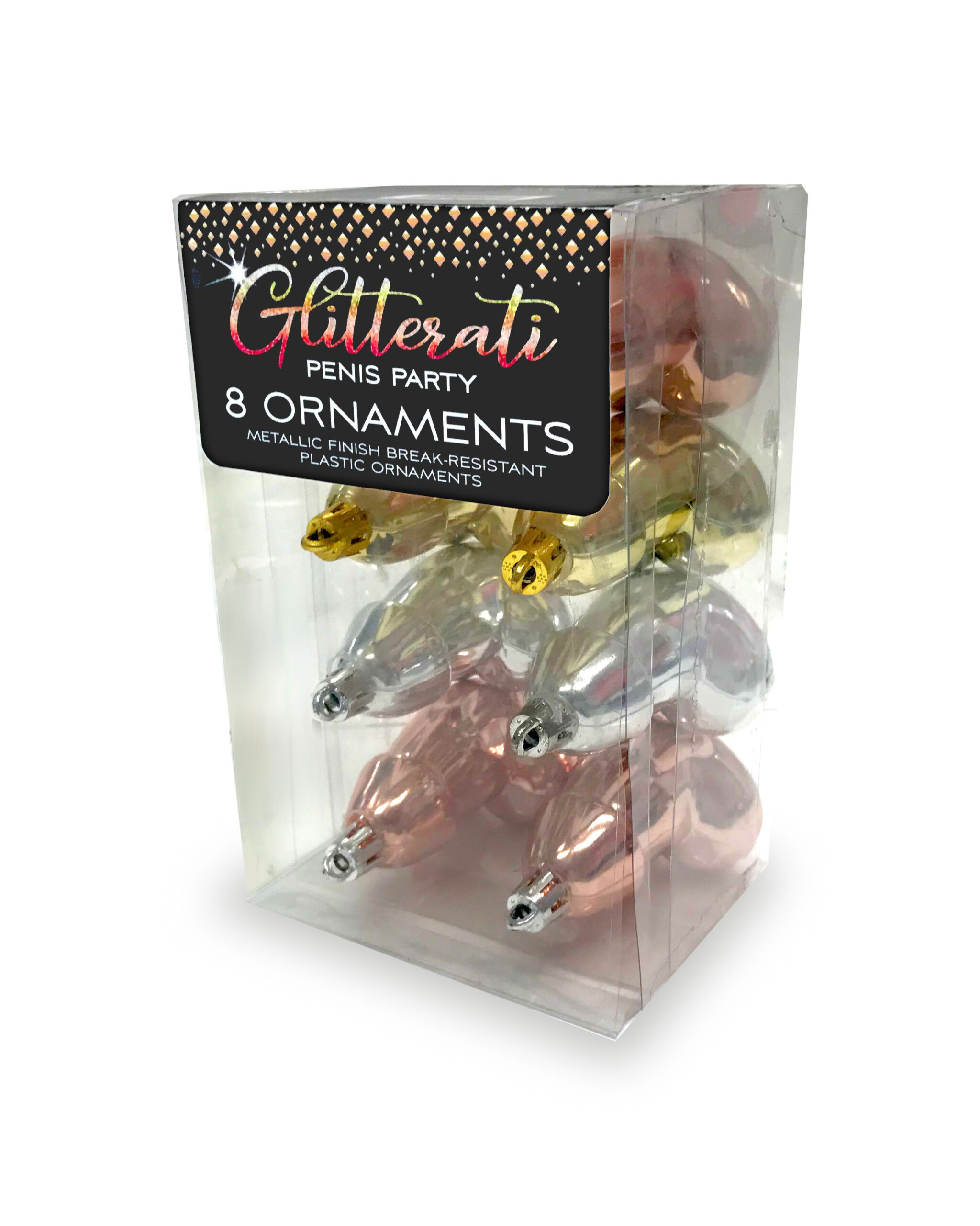 glitterati penis party ornaments 8 pcs rose gold
