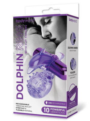 bodywand rechargeable dolphin ring with ticklers purple